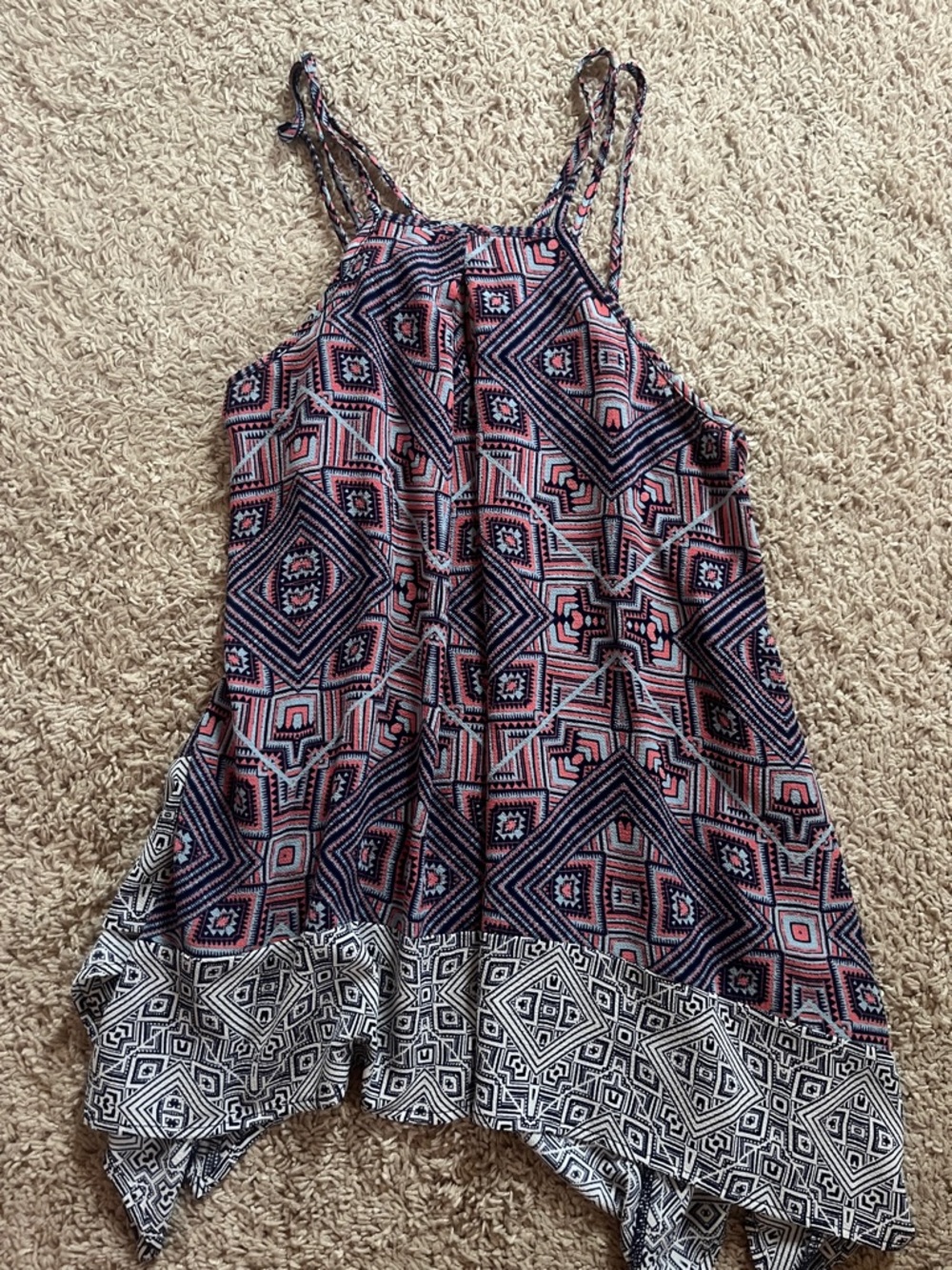 Maurices Navy and Coral Geometric Spaghetti Strap Tank